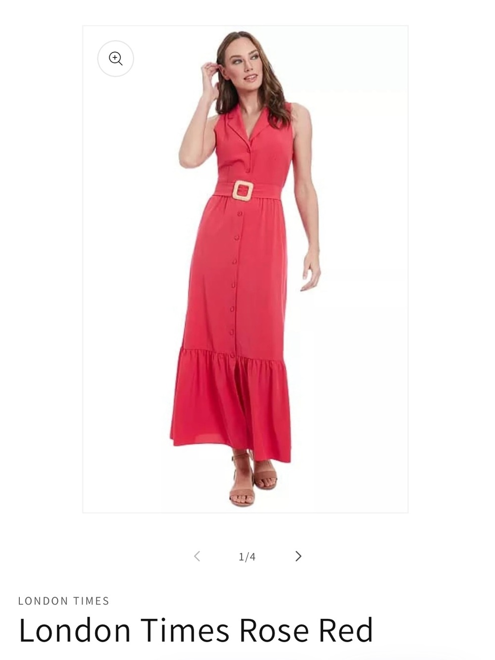 Nwt London Times London Times Rose Red Sleeveless Button-Front Maxi Dress M